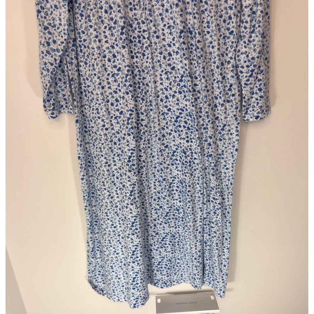 La Cera Nightgown Blue White Floral Lace Lounge Loungewear‎ Cozy Sleep XS